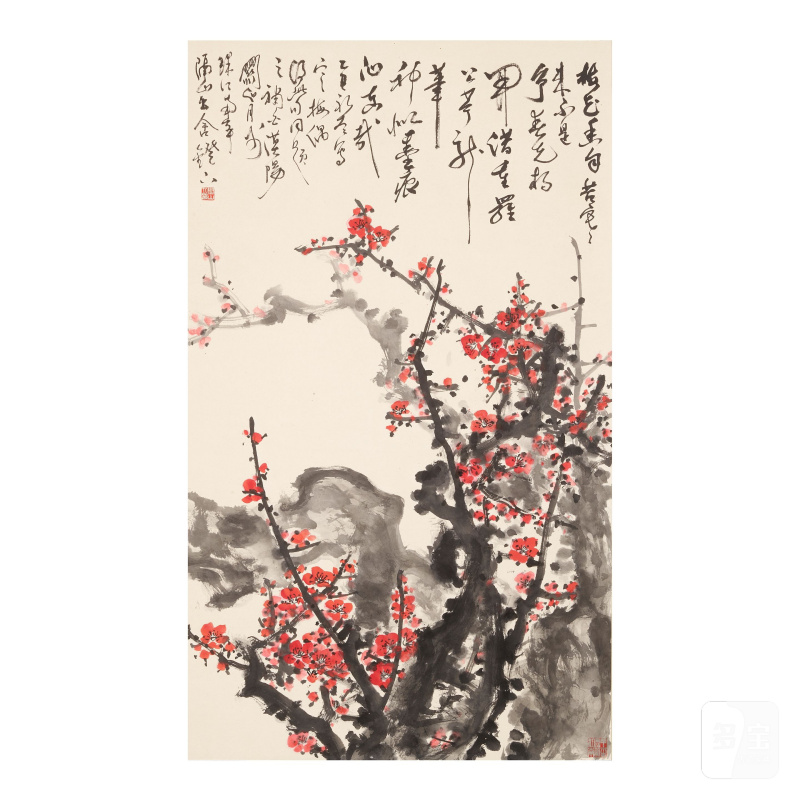 關山月（1912-2000）紅梅圖 設色紙本 立軸 一九八五年作 | GUAN SHANYUE (1912-2000)
